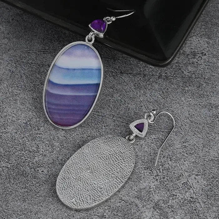 Boho Ethnic Oval Purple Synthetic Gem Zinc Alloy Dangle Earrings for Women