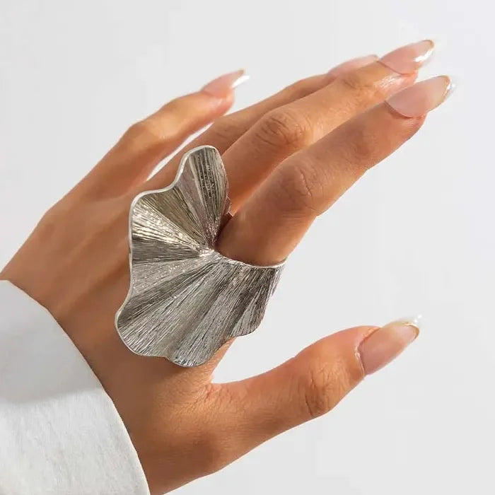 Gold Irregular Fold Leaf Texture Fashion Rings for Women Stylish Jewelry