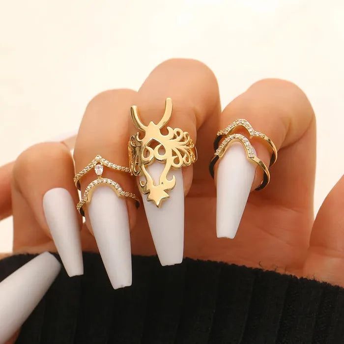 Adjustable Zircon Copper Nail Open Ring for Women Vintage Trendy Jewelry Gift