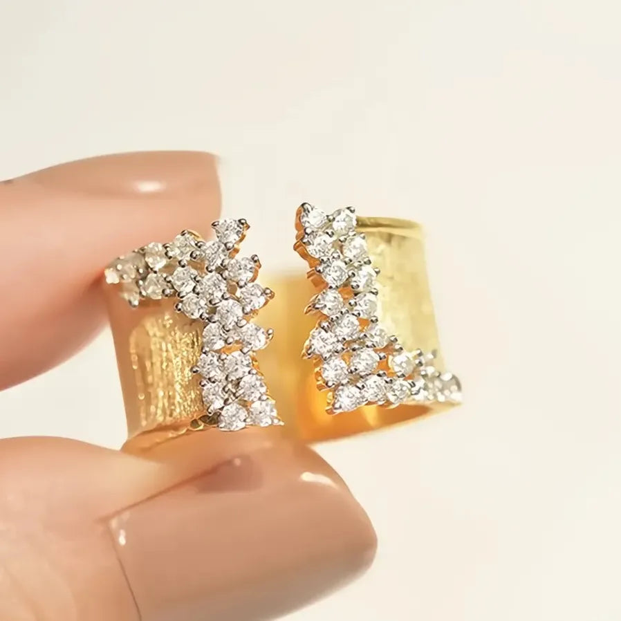 Gold Cubic Zirconia Geometric Wide Band Ring for Women OL Style Jewelry