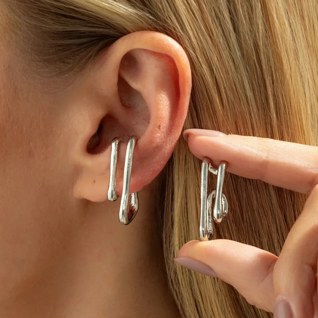 Gold Color Punk Double Layer Geometric Ear Cuff Clip-On Earrings for Women