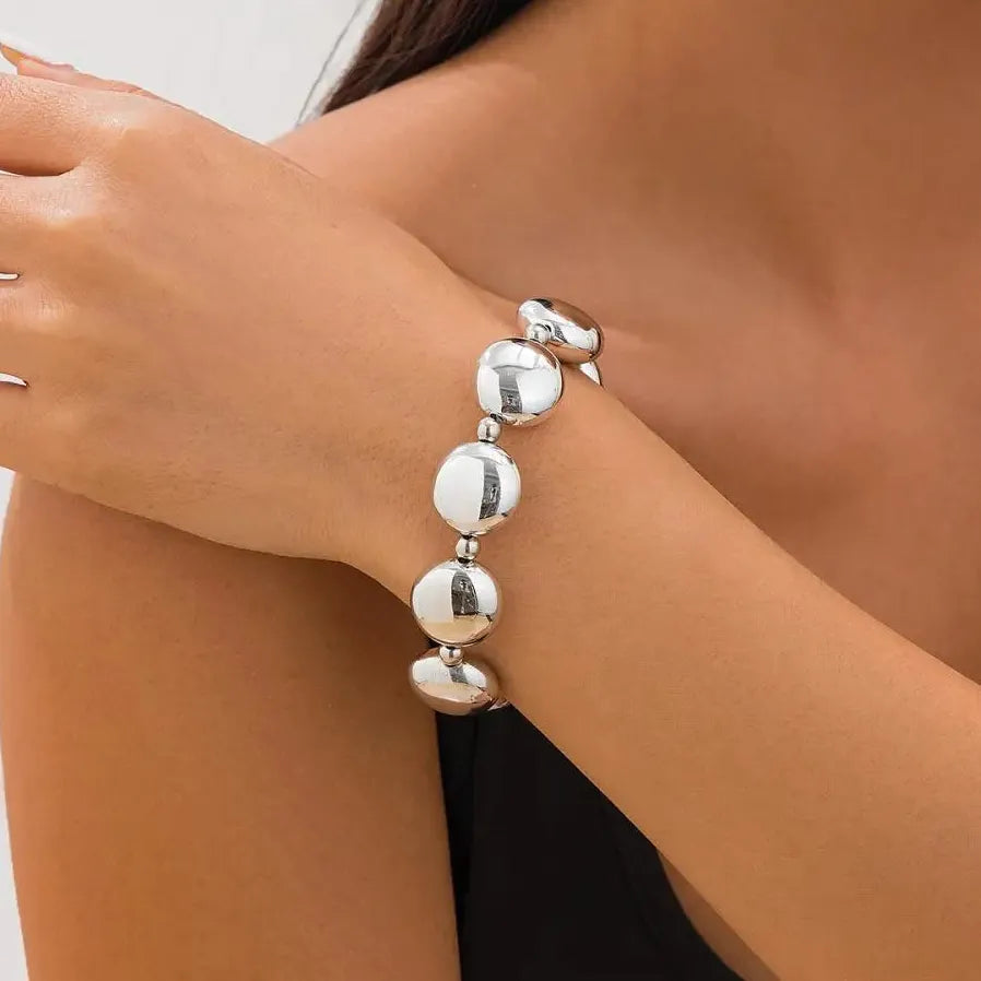 Vintage Geometric CCB Bead Bracelet for Women Elastic Punk Charm Bangle Gift Jewelry