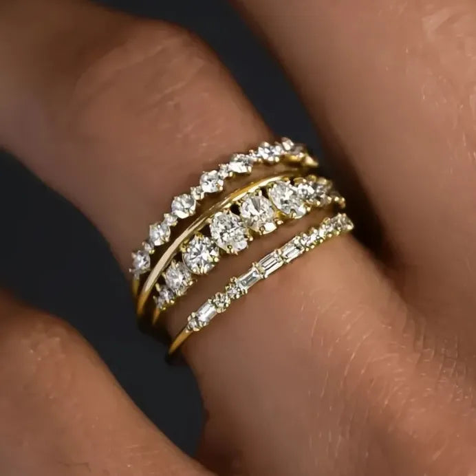 4Pcs Women’s Gold Cubic Zirconia Rings Set Luxury Wedding Jewelry