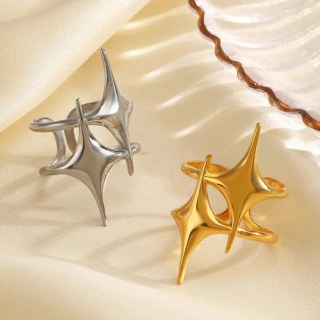 Adjustable Stainless Steel Star Cross Punk Y2K Ring for Women Gift Jewelry