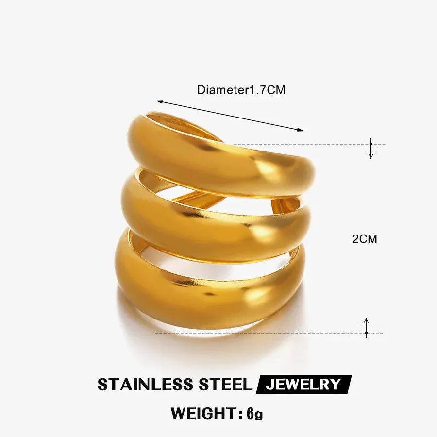 Stainless Steel Multi Layer Geometric Cocktail Ring for Women Gold Silver Jewelry