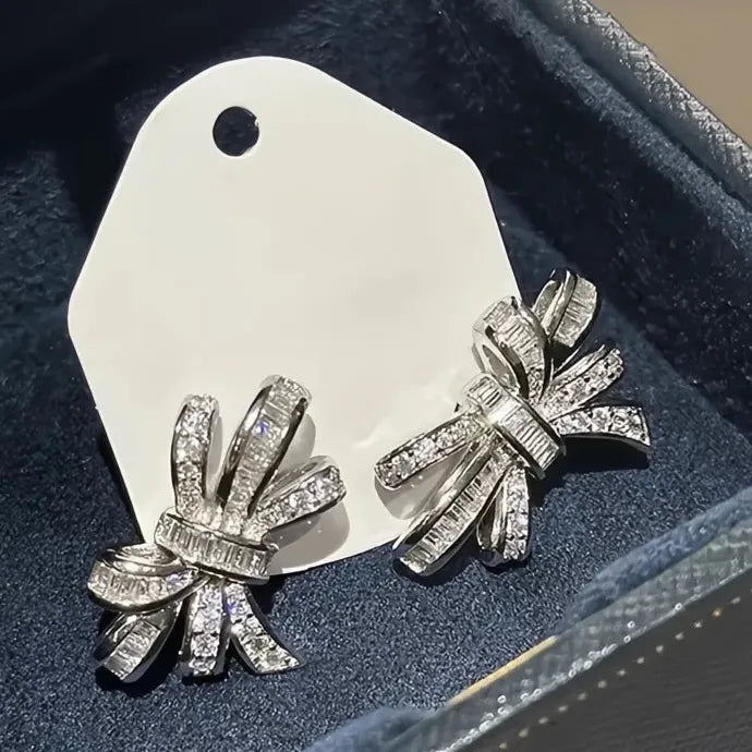 Bowknot Women Stud Earrings Copper CZ Shining Party Engagement Jewelry