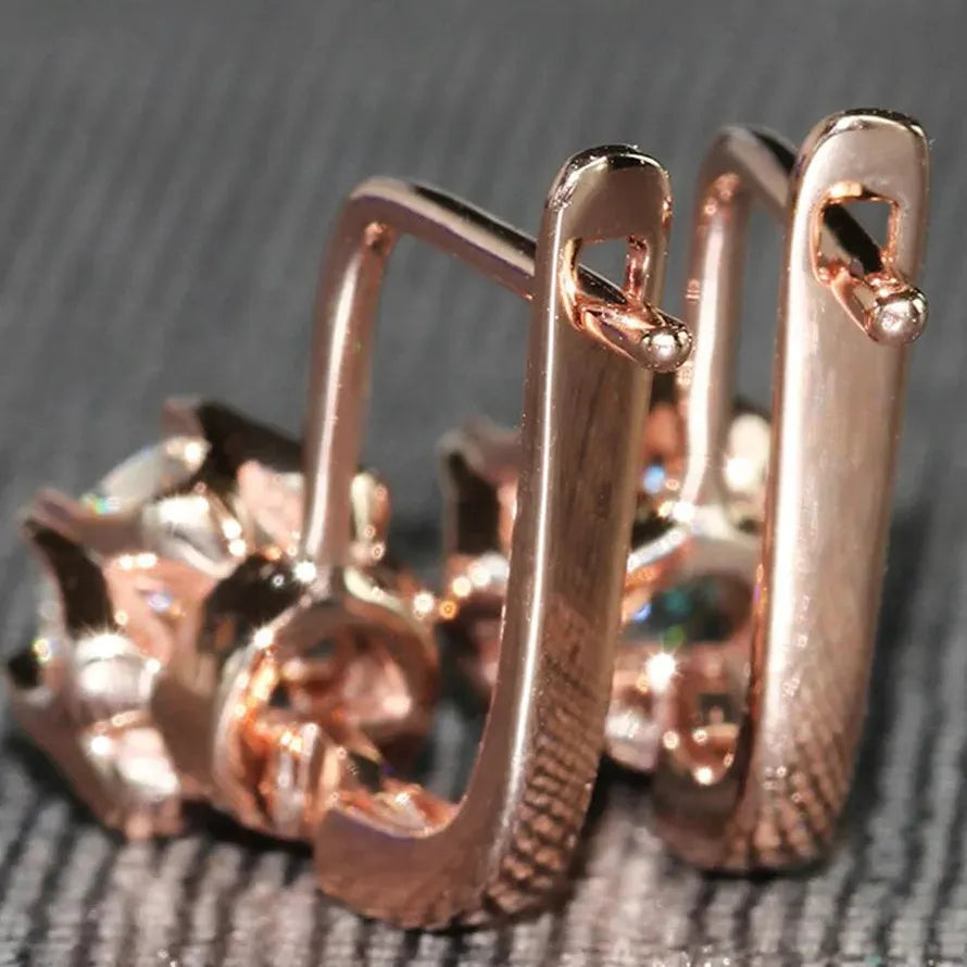 Rose Gold Copper Circular Cubic Zirconia Earrings for Women, Classic Jewelry Gift