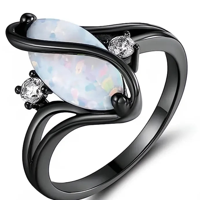 Vintage Black Oval Simulated Opal Ring for Women Y2K Party Jewelry