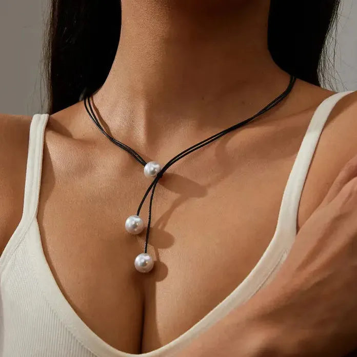 Adjustable Wax Rope Simulated Pearl Necklace for Women Fashion Charm Jewelry