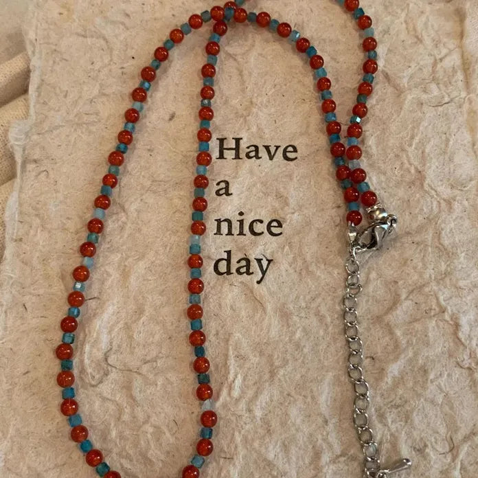 Crystal Pendant Necklace Geometric Cube Beaded Choker for Women