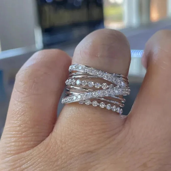 Silver Color CZ Cross Ring for Women Bridal Wedding Party Jewelry