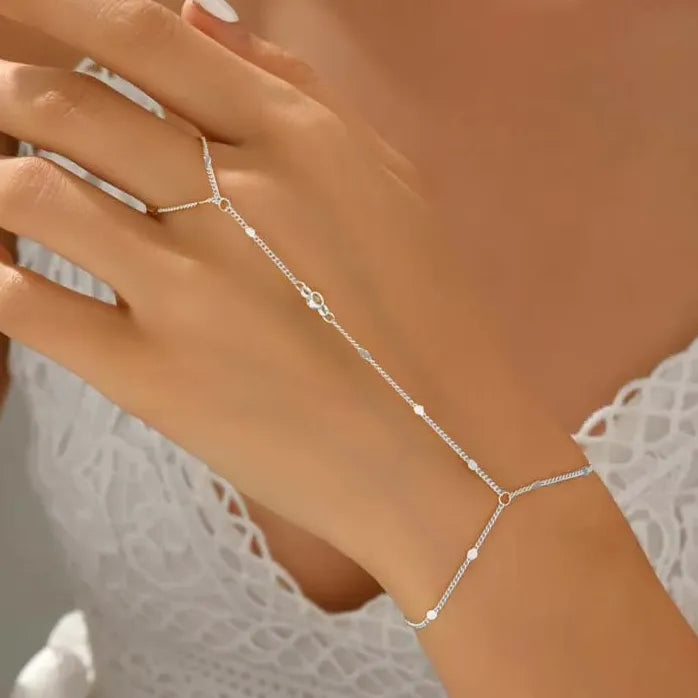 Handmade Gold Color Crystal Chain Bracelet Ring for Women Girls Fashion Jewelry