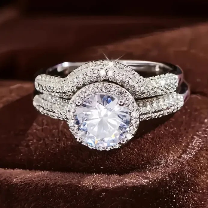 Luxury Women’s Brass CZ Wedding Engagement Ring Set Elegant Design