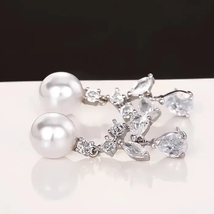 Elegant Drop Earrings with Simulated Pearls and Geometric Design for Women