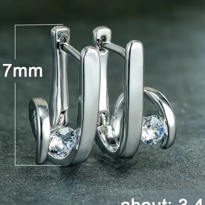 Geometric Silver Hoop Earrings with Sparkling Cubic Zirconia for Women