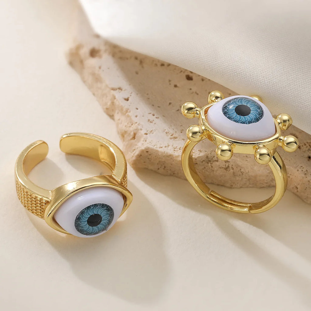 Stainless Steel 18k Gold Plated Chunky White Opal Evil Eye Geometric Ring Women