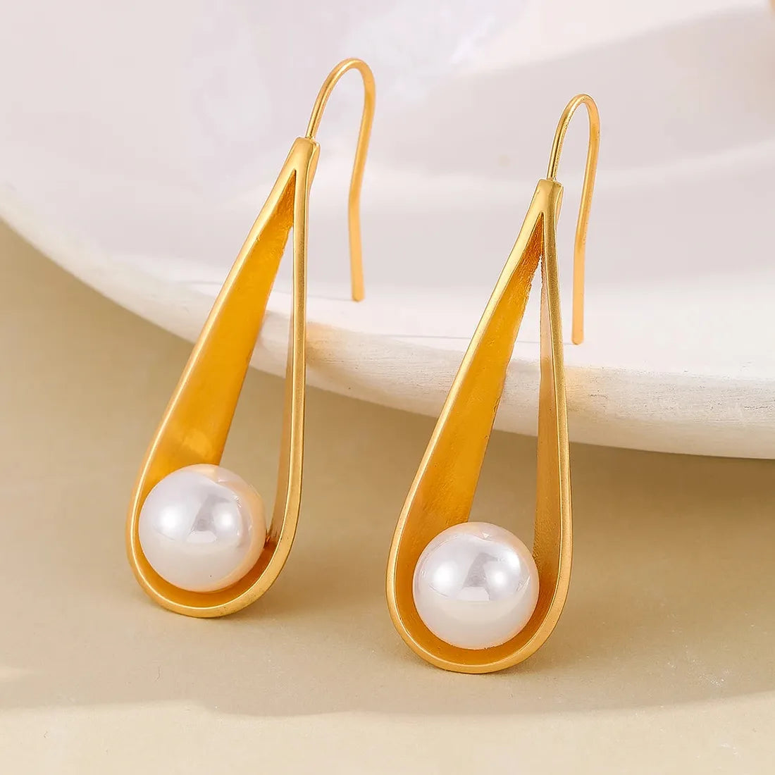 Geometric Hollow Out Imitation Pearl Drop Earrings for Women Bridal Wedding Jewelry