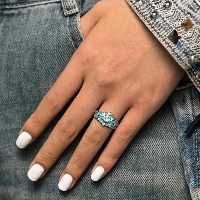 Bohemian Style Women's Floral Rings Zinc Alloy Semi-Precious Stone Jewelry