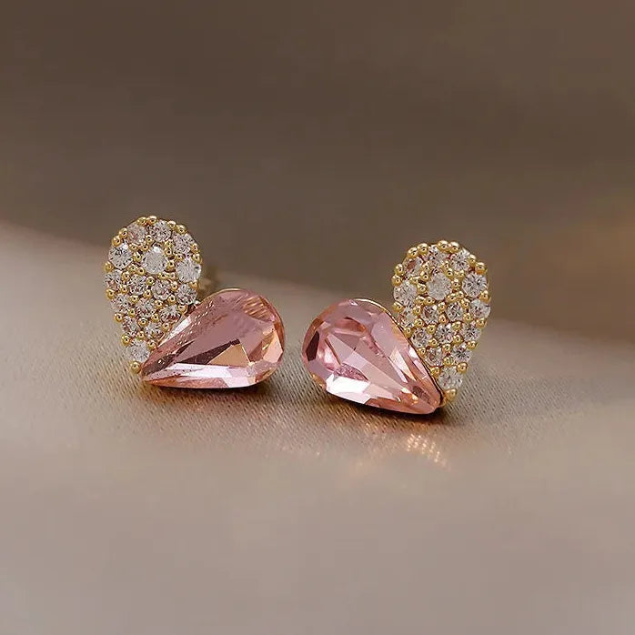 Personalized Heart Stud Earrings for Women Crystal Jewelry Charm Gift