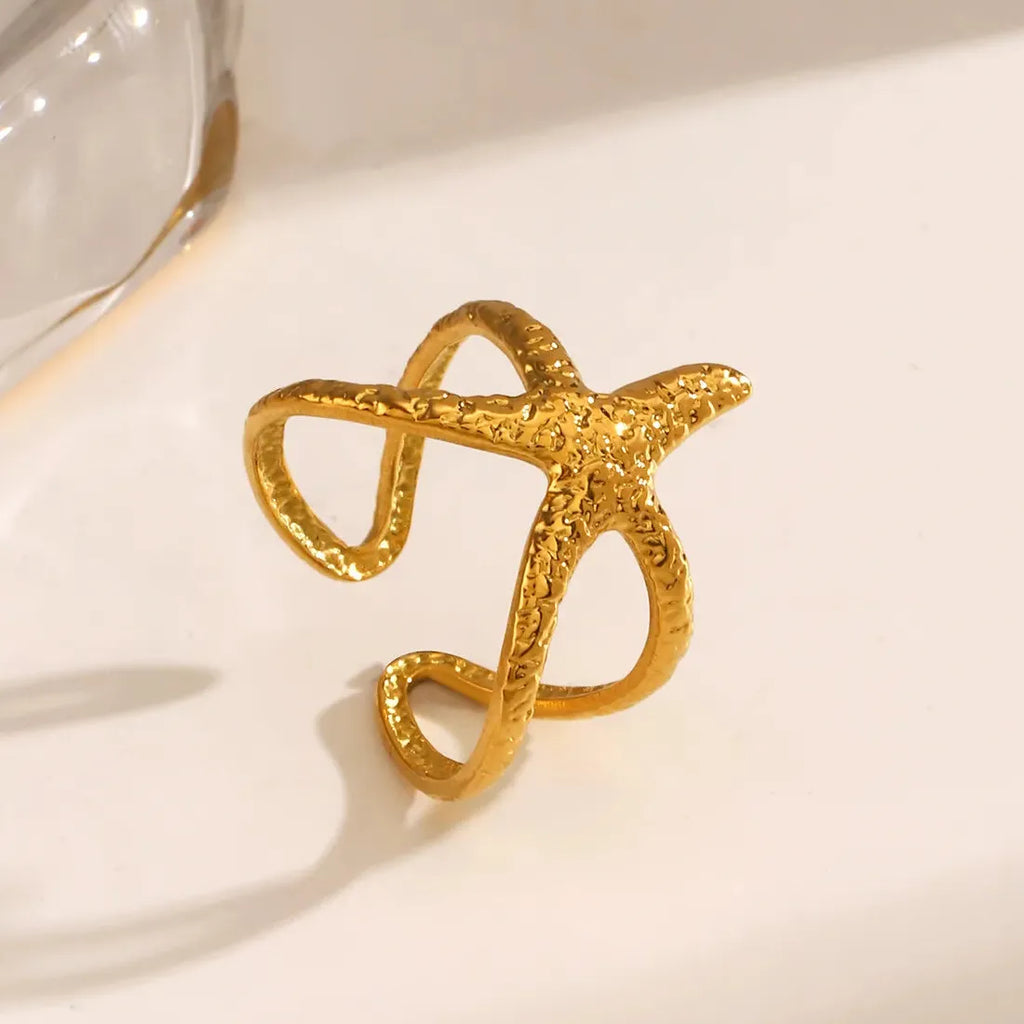 Bohemian Adjustable Stainless Steel Starfish Ring Unisex Jewelry Accessory