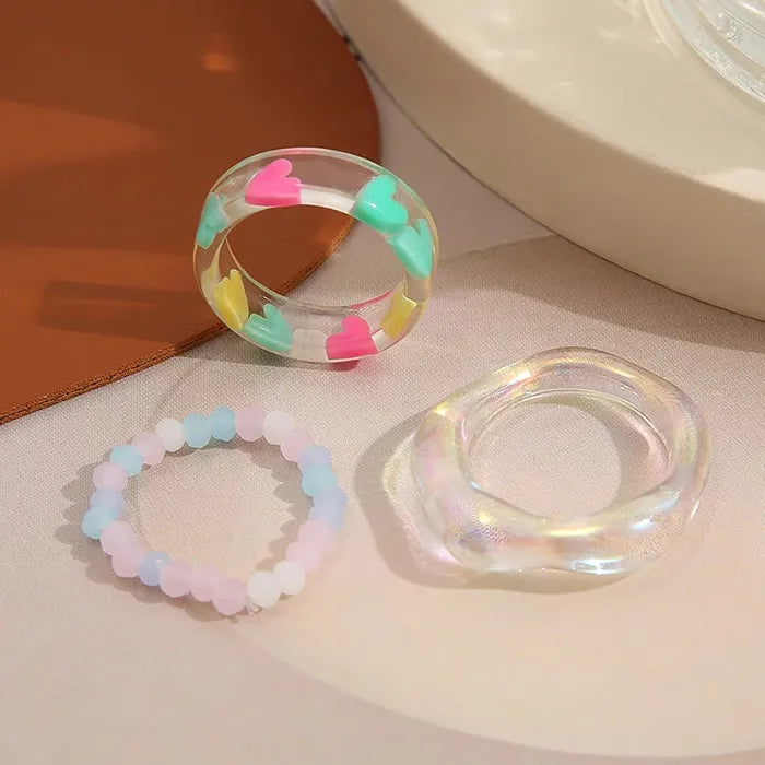 Trendy Acrylic Heart Geometric Rings Set for Women Wedding Jewelry Gift