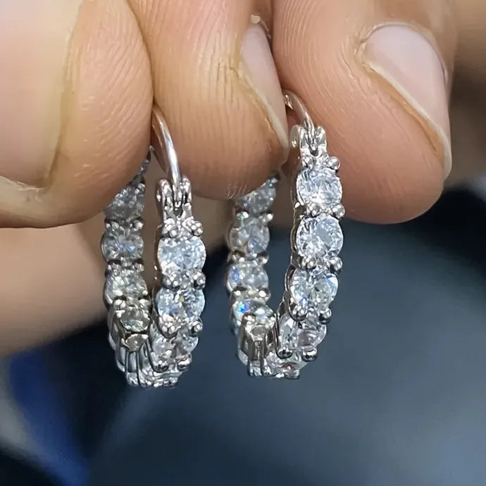 Silver Geometric Copper Alloy Hoop Earrings with Cubic Zirconia for Women