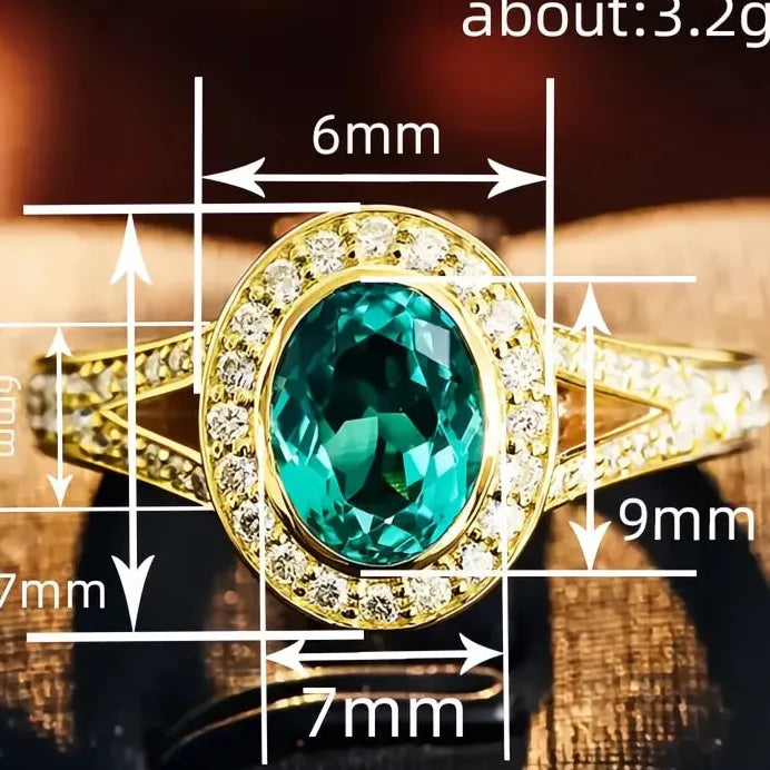 Elegant Gold Oval Blue CZ Cubic Zirconia Brass Women’s Fashion Ring