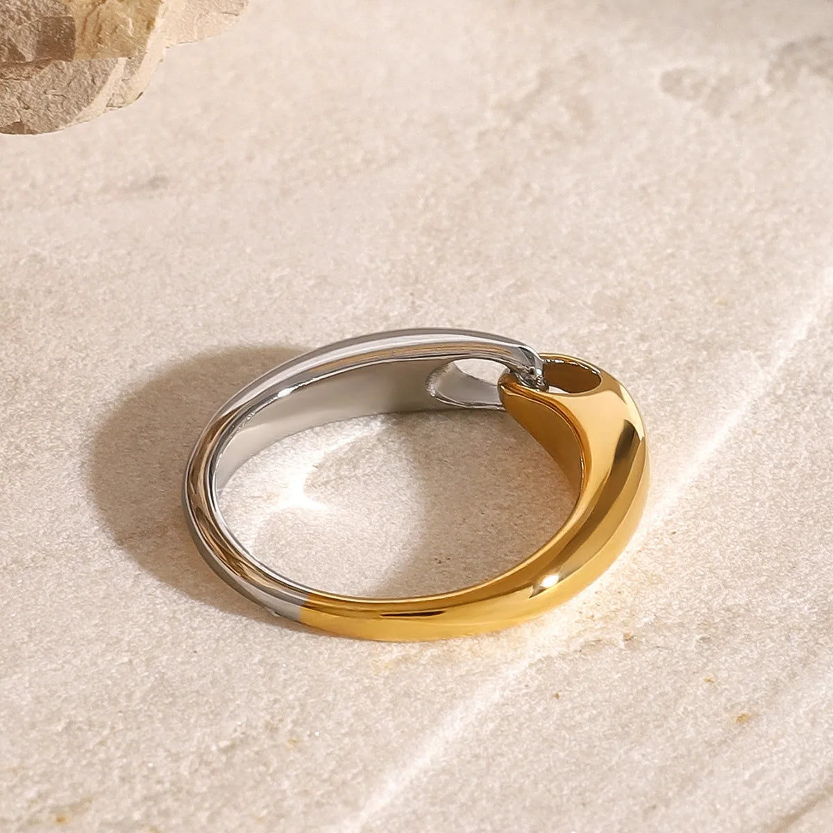 Size 7 Colorblocked Stainless Steel Round Montage Rings Polished Minimalist Punk Jewelry
