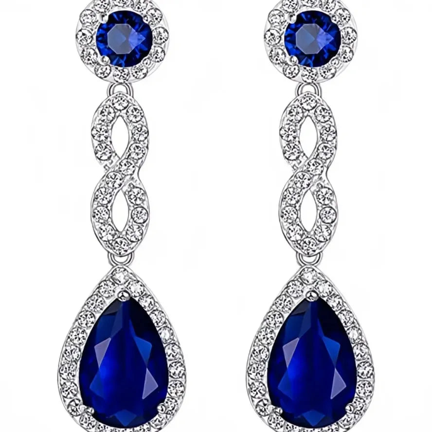 Blue Cubic Zirconia Geometric Drop Earrings for Women Brass Wedding Bride Jewelry