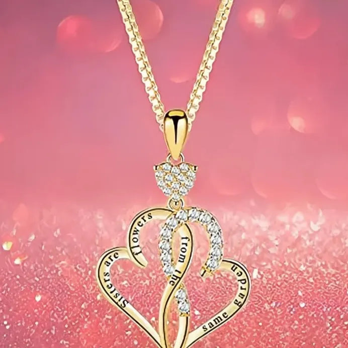Double Heart Cubic Zirconia Pendant Necklace Romantic Anniversary Gift