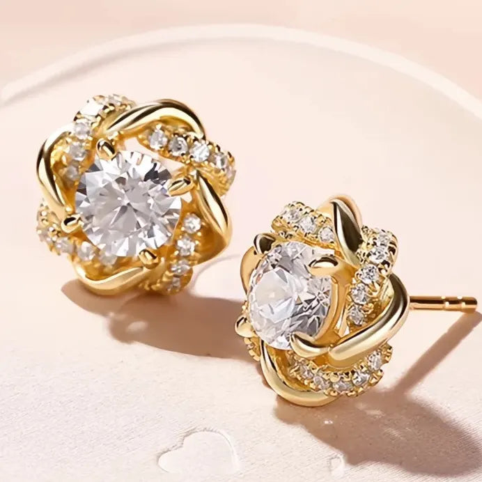 Gold Tone Geometric Cubic Zirconia Circle Stud Earrings for Women
