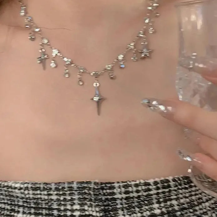 Harajuku Four Pointed Star Tassel Necklace for Women Gift Jewelry