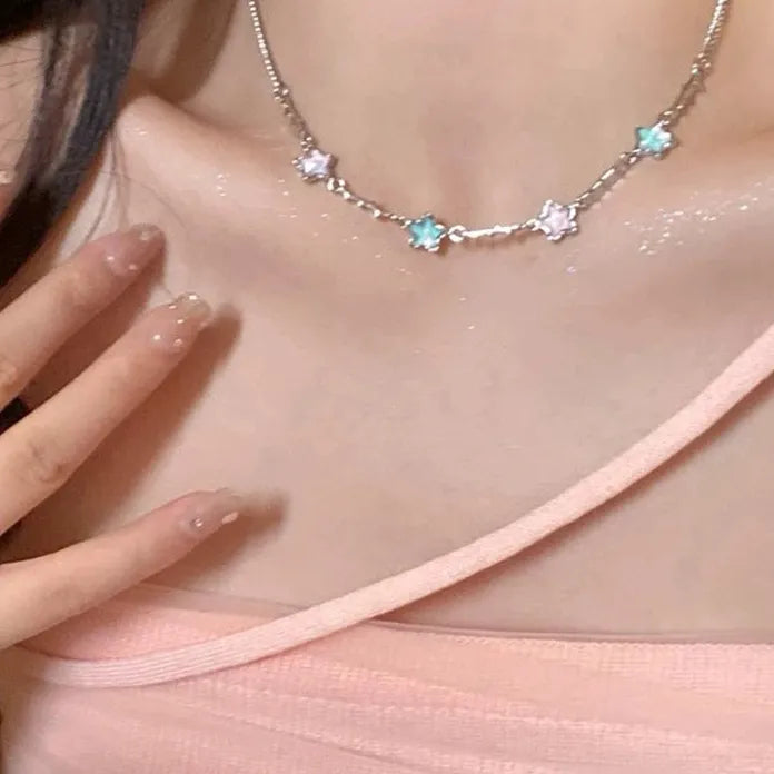 Dopamine Glitter Star Charm Zinc Alloy Choker Necklace Women Y2K