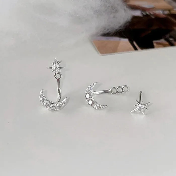 Minimalist Octagram Moon Zinc Alloy Stud Earrings Vintage Jewelry