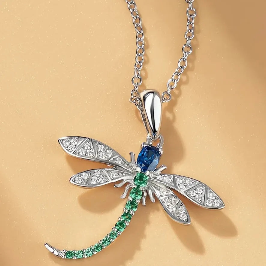 Fashion Dragonfly Pendant Necklace for Women with Colorful Cubic Zirconia Jewelry Gift