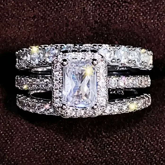 Modern Geometric Square Cubic Zirconia 3Pcs Brass Women Rings 2023