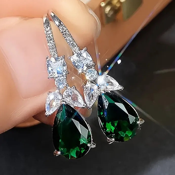 Noble Pear Shaped Green Cubic Zirconia Drop Earrings for Women Gift