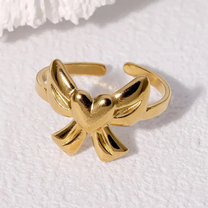 Adjustable Gold Stainless Steel Bowknot Ring for Women Wedding Jewelry Gift