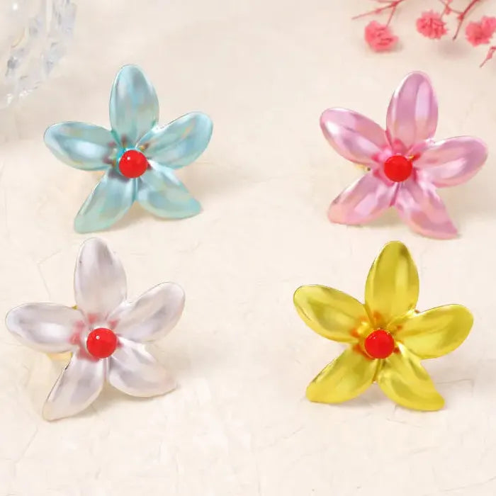 Adjustable Flower Ring Featuring Colorful Plant Pattern for Women Jewelry