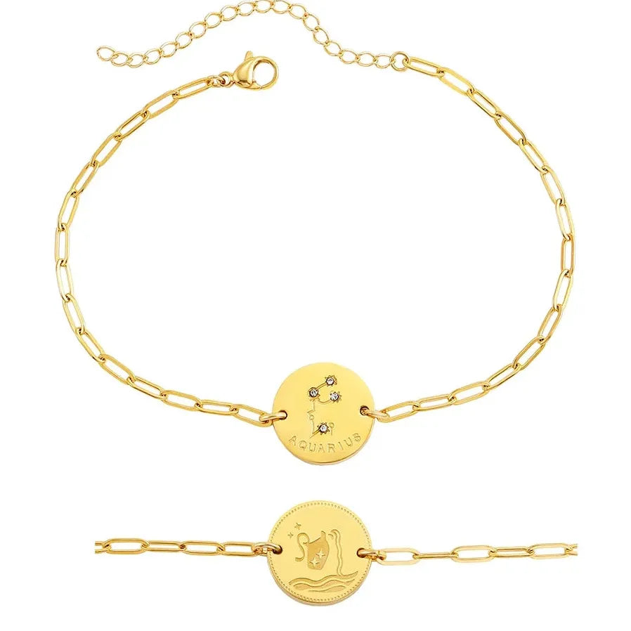 Handmade 12 Zodiac Sign Bracelet Titanium 18k Gold Plated Waterproof Hypoallergenic