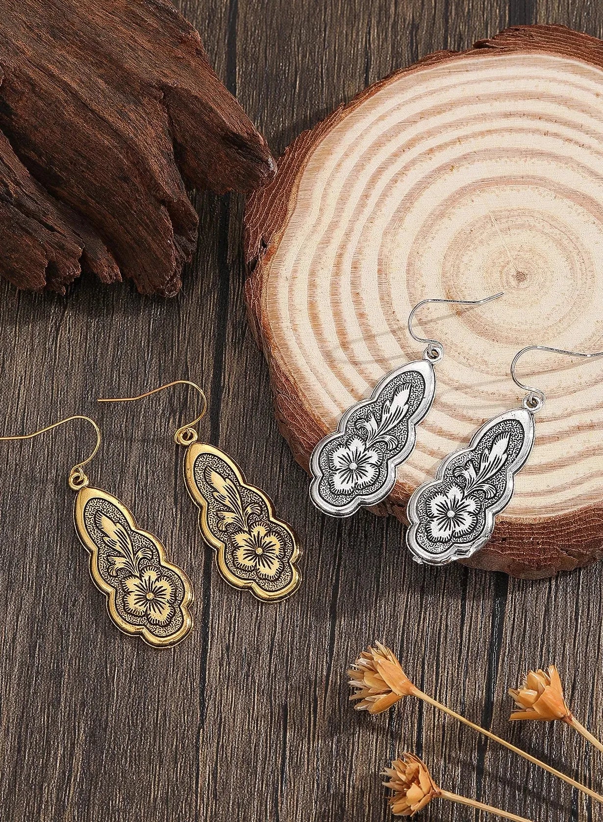 Gold Color Metal Geometry Waterdrop Flower Dangle Earrings for Women Jewelry