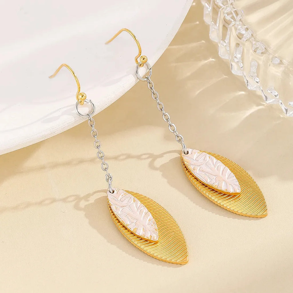 Gold Leaf Pendant Drop Earrings for Women Zinc Alloy Bohemian Style Jewelry