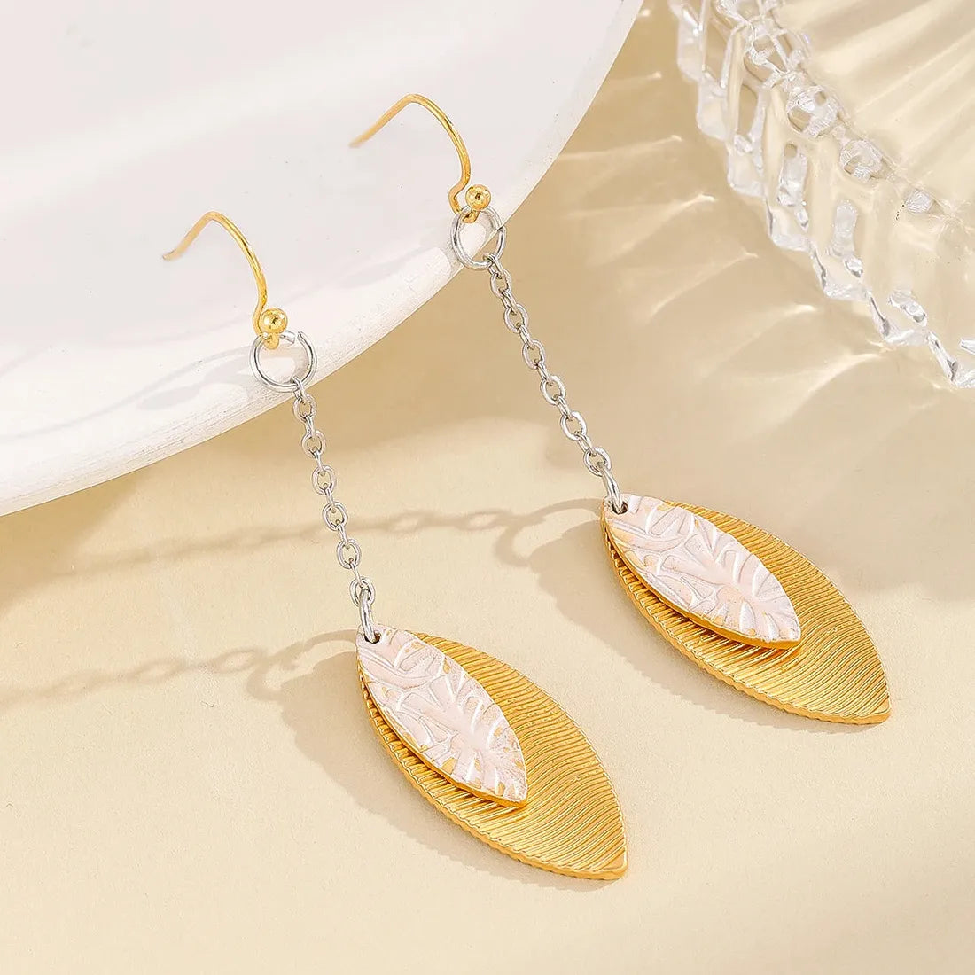 Gold Leaf Pendant Drop Earrings for Women Zinc Alloy Bohemian Style Jewelry