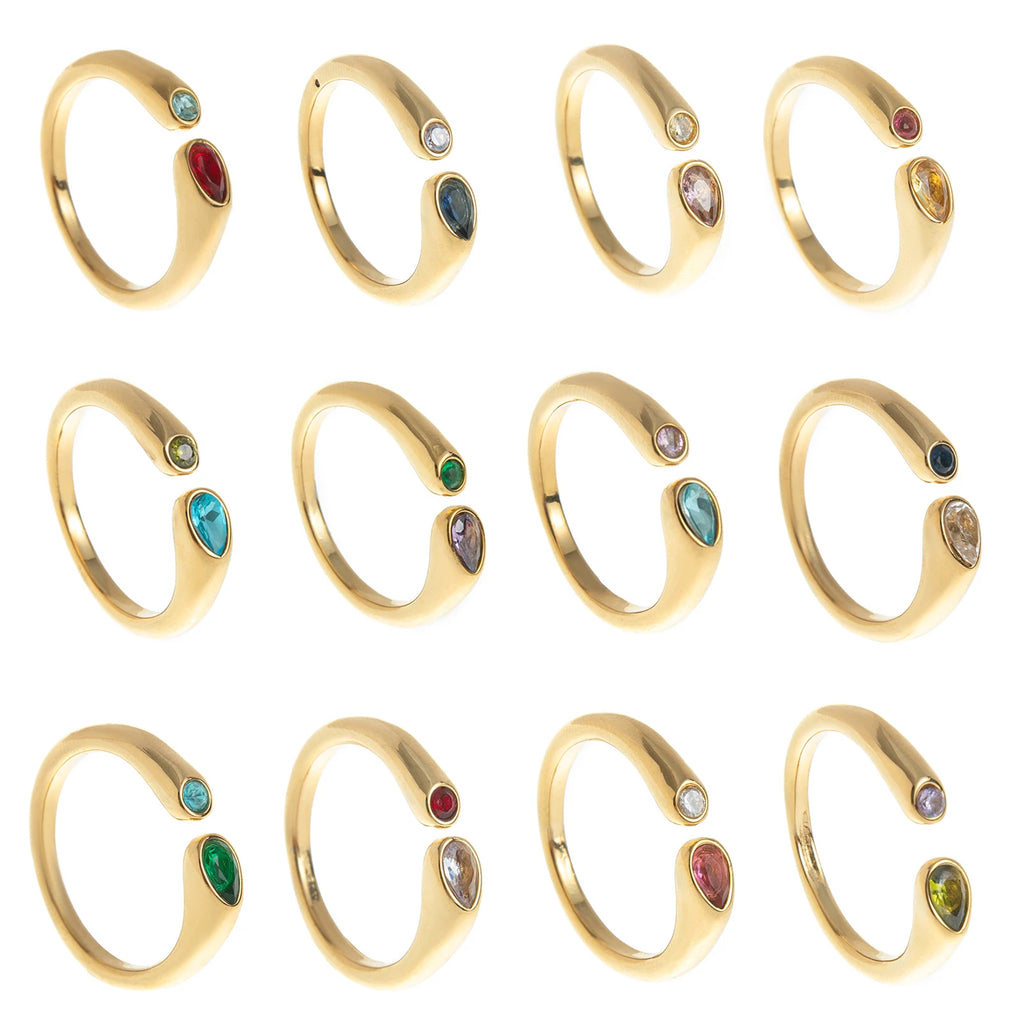 18k Gold Plated Stainless Steel 12 Month Birthstone Water Droplet Zircon Ring