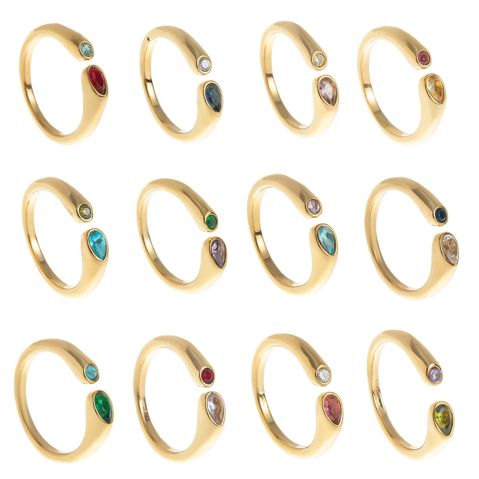 18k Gold Plated Stainless Steel 12 Month Birthstone Water Droplet Zircon Ring