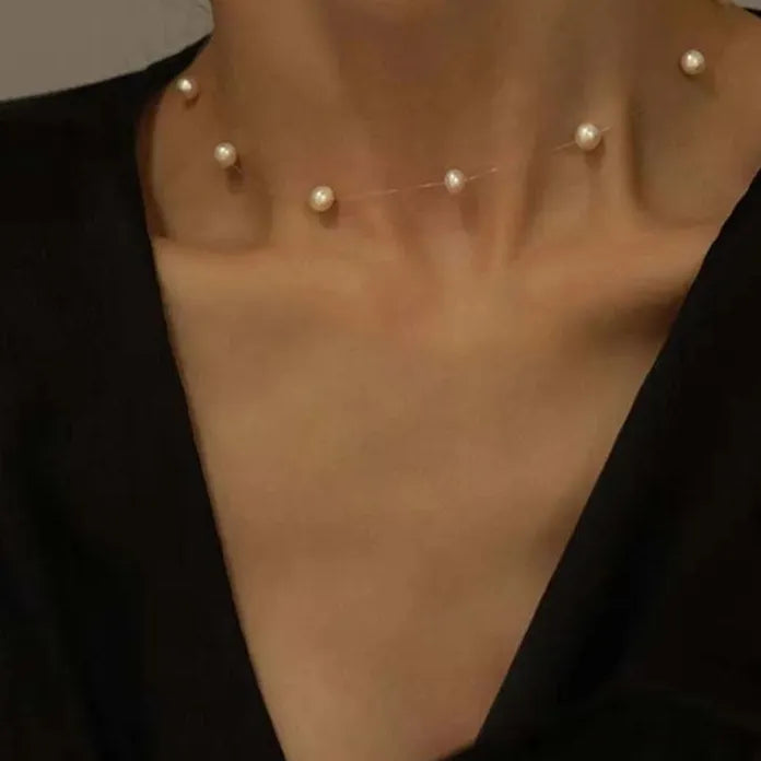 Summer Kpop Pearl Collarbone Chain Necklace for Women Fashion Jewelry