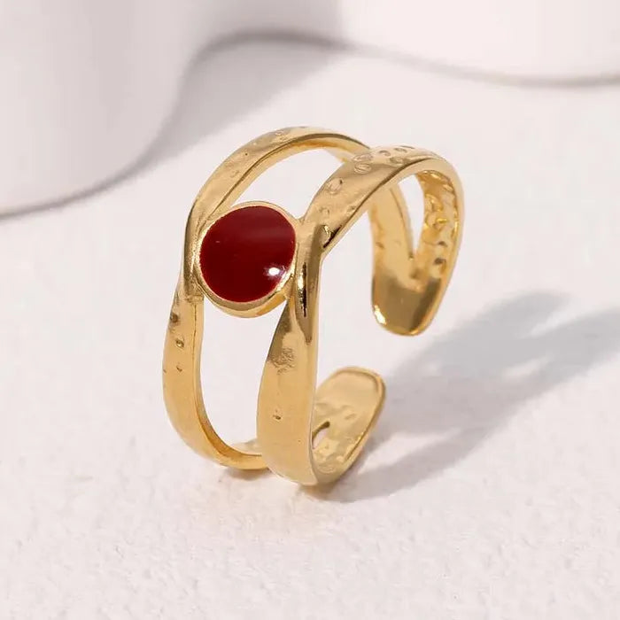Adjustable Vintage Red Drip Oil Heart Ring for Women Stainless Steel 2025 Jewelry