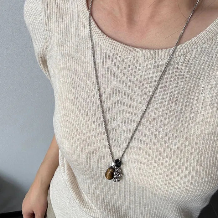 Tiger's Eye Natural Stone Teardrop Pendant Necklace Copper Chain Women
