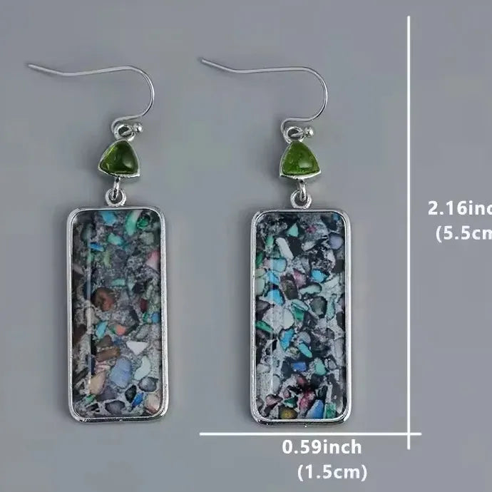 Vintage Multi-Color Zinc Alloy Women's Hanging Rectangular Earrings Pendant Jewelry