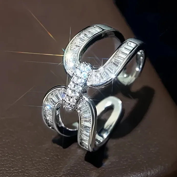 Adjustable Women's Cross Finger Ring Silver Tone Cubic Zirconia Wedding Band